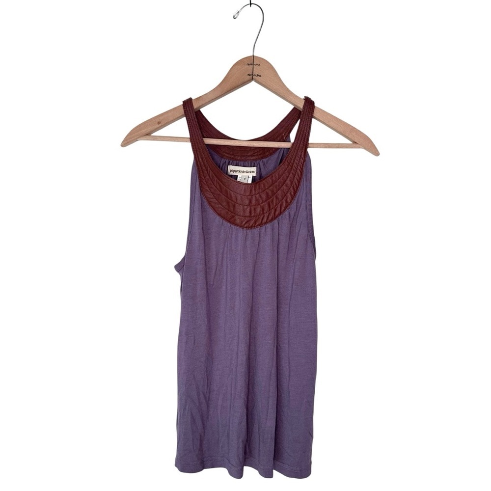 Paper Denim & Cloth Brown Leather Collar Purple Halter Neck Tank Top Peacock